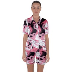 Heart Abstract Satin Short Sleeve Pyjamas Set