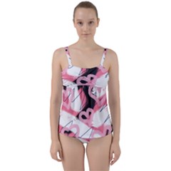 Heart Abstract Twist Front Tankini Set