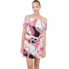 Heart Abstract Off Shoulder Chiffon Dress