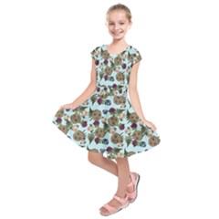 Cracked Doll Pattern Blue Kids  Short Sleeve Dress