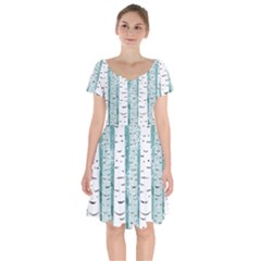 Birch Tree Background Snow Short Sleeve Bardot Dress