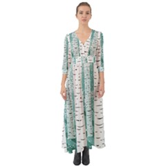 Birch Tree Background Snow Button Up Boho Maxi Dress