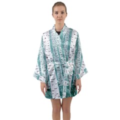 Birch Tree Background Snow Long Sleeve Kimono Robe by Alisyart