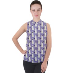 Halloween Ghost Bat Mock Neck Chiffon Sleeveless Top