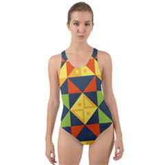 Background Geometric Color Plaid Cut-out Back One Piece Swimsuit