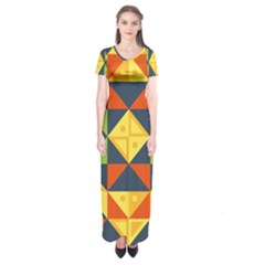 Background Geometric Color Plaid Short Sleeve Maxi Dress by Mariart