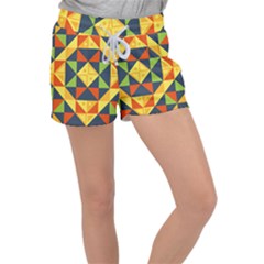 Background Geometric Color Plaid Women s Velour Lounge Shorts