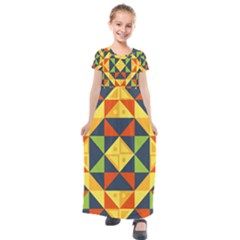 Background Geometric Color Plaid Kids  Short Sleeve Maxi Dress