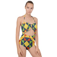 Background Geometric Color Plaid Scallop Top Cut Out Swimsuit by Mariart