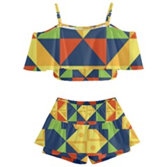 Background Geometric Color Plaid Kids  Off Shoulder Skirt Bikini