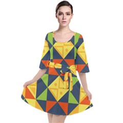 Background Geometric Color Plaid Velour Kimono Dress