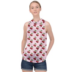 Retro Pink Cherries High Neck Satin Top by snowwhitegirl