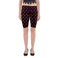 Retro Black Cherries Yoga Cropped Leggings