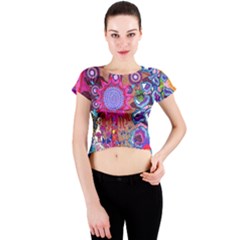 Red Flower Abstract  Crew Neck Crop Top by okhismakingart