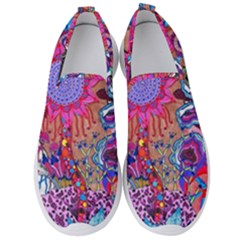 Red Flower Abstract  Men s Slip On Sneakers by okhismakingart