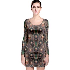 Abstract Pattern Green Long Sleeve Bodycon Dress