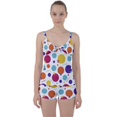 Background Polka Dot Tie Front Two Piece Tankini by HermanTelo