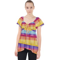 Background Line Rainbow Lace Front Dolly Top