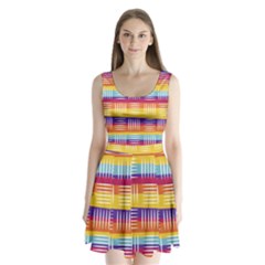 Background Line Rainbow Split Back Mini Dress 