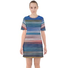 Background Horizontal Lines Sixties Short Sleeve Mini Dress
