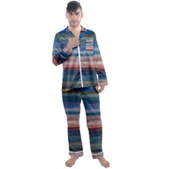 Background Horizontal Lines Men s Satin Pajamas Long Pants Set