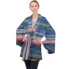 Background Horizontal Lines Velvet Kimono Robe