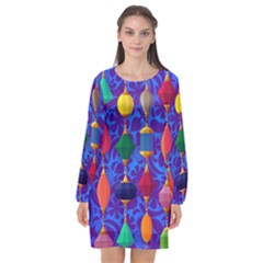 Background Stones Jewels Long Sleeve Chiffon Shift Dress  by HermanTelo