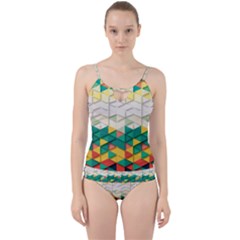 Background Triangle Cut Out Top Tankini Set