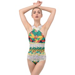 Background Triangle Cross Front Low Back Swimsuit