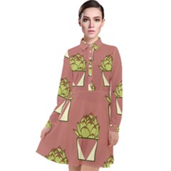 Cactus Pattern Background Texture Long Sleeve Chiffon Shirt Dress