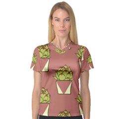 Cactus Pattern Background Texture V-neck Sport Mesh Tee