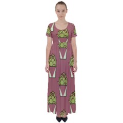 Cactus Pattern Background Texture High Waist Short Sleeve Maxi Dress