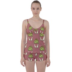 Cactus Pattern Background Texture Tie Front Two Piece Tankini