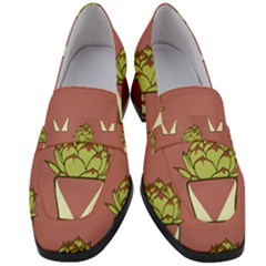 Cactus Pattern Background Texture Women s Chunky Heel Loafers