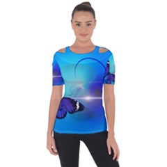 Butterfly Animal Insect Shoulder Cut Out Short Sleeve Top