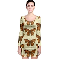 Butterflies Insects Pattern Long Sleeve Bodycon Dress