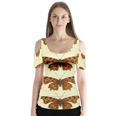 Butterflies Insects Pattern Butterfly Sleeve Cutout Tee 