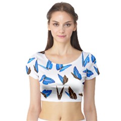 Butterfly Unique Background Short Sleeve Crop Top