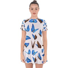 Butterfly Unique Background Drop Hem Mini Chiffon Dress by HermanTelo