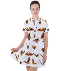 Butterflies Insect Swarm Short Sleeve Shoulder Cut Out Dress 