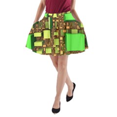 Blocks Cubes Green A-line Pocket Skirt