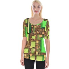 Blocks Cubes Green Wide Neckline Tee