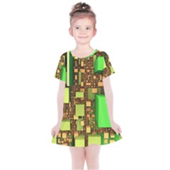 Blocks Cubes Green Kids  Simple Cotton Dress by HermanTelo