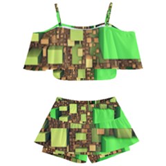 Blocks Cubes Green Kids  Off Shoulder Skirt Bikini by HermanTelo