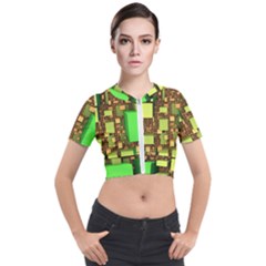 Blocks Cubes Green Short Sleeve Cropped Jacket