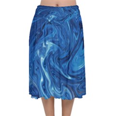 Blue Pattern Texture Art Velvet Flared Midi Skirt