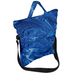 Blue Pattern Texture Art Fold Over Handle Tote Bag