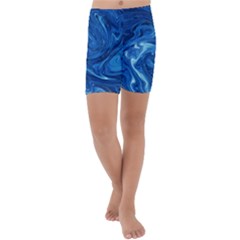 Blue Pattern Texture Art Kids  Lightweight Velour Capri Yoga Leggings by HermanTelo