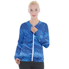 Blue Pattern Texture Art Casual Zip Up Jacket