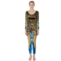 Bird Peacock Feather Long Sleeve Catsuit